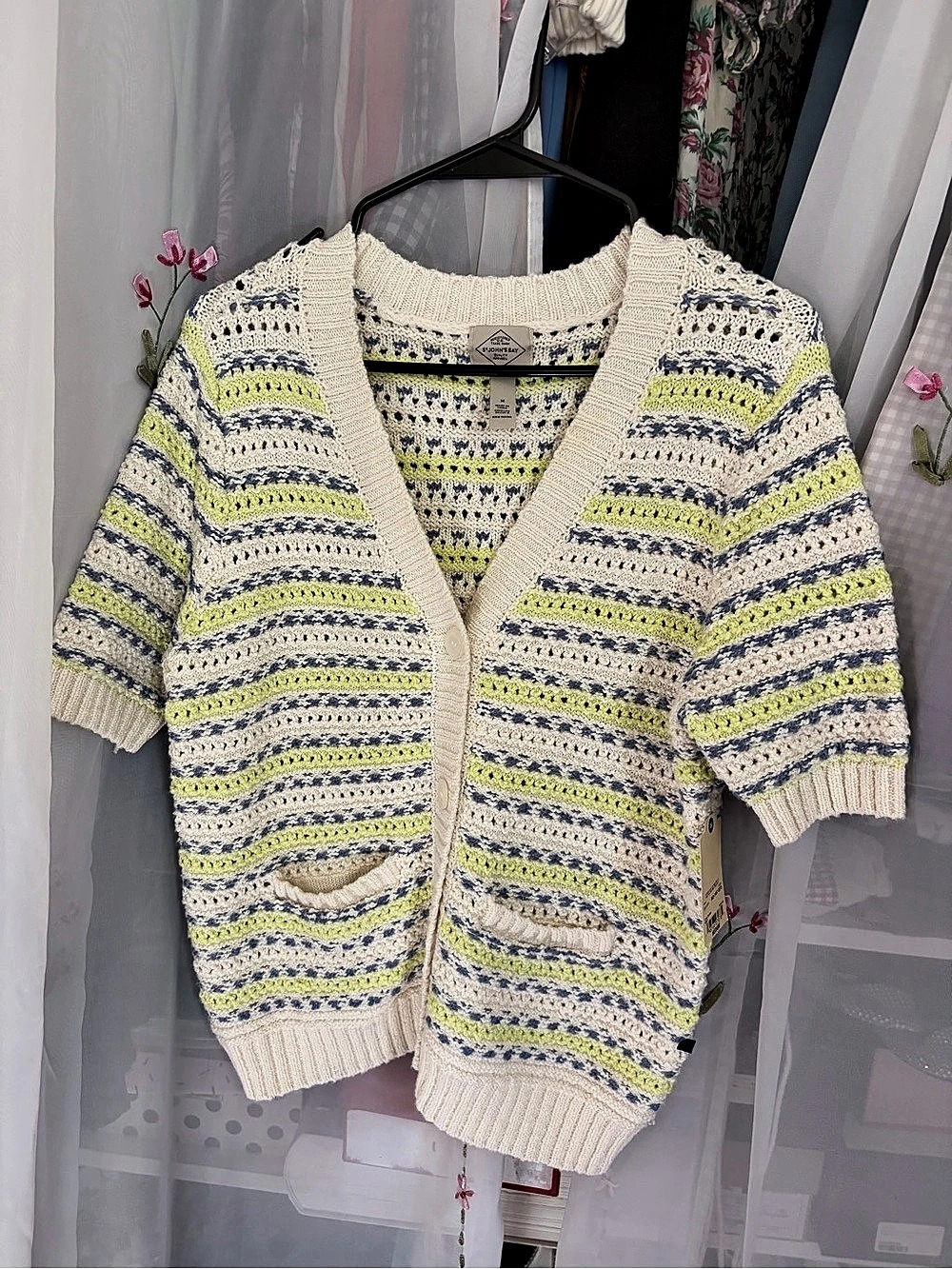 St. John's Bay Striped Short Sleeve Cardigan Size Medium NWT
